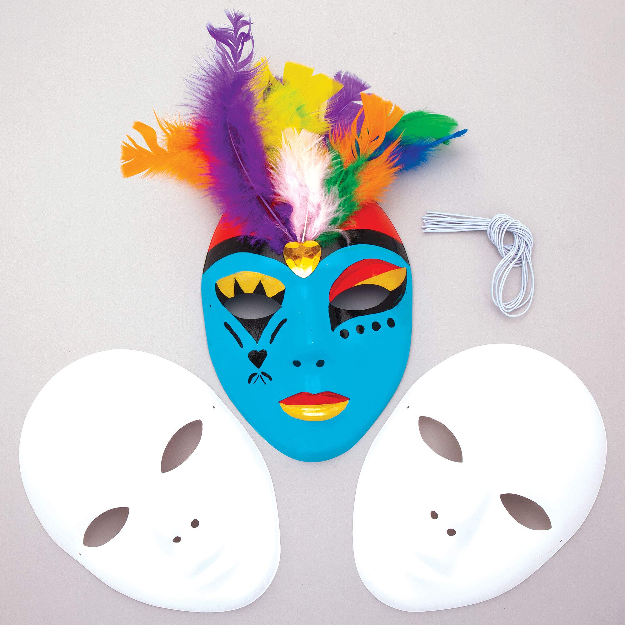 Baker Ross E1144 Blank Plastic Face Masks — Decorate Your Own Mask is Ideal Accessory for Halloween Costumes, Fancy Dress, Parties and More, Plain White (Pack of 6), 20cm x 15cm