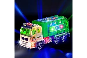 Zetz Brands Toy Garbage Truck with 4D Lights & Sounds for Boys, Toddlers, Kids 3+ - Trash Trucks Vehicle, Push Toy Car, Bump & Go w/Recycle and Sanitation Sticker – Ideal Birthday