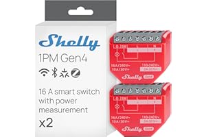 Shelly 1PM Gen4 | Wi-Fi, Zigbee, Matter Smart Relay Switch with Power Metering, 1-Channel 16A | Home Automation | Alexa, SmartThings, Google Home, Apple HomeKit Compatible | iOS Android App (2 Pack)
