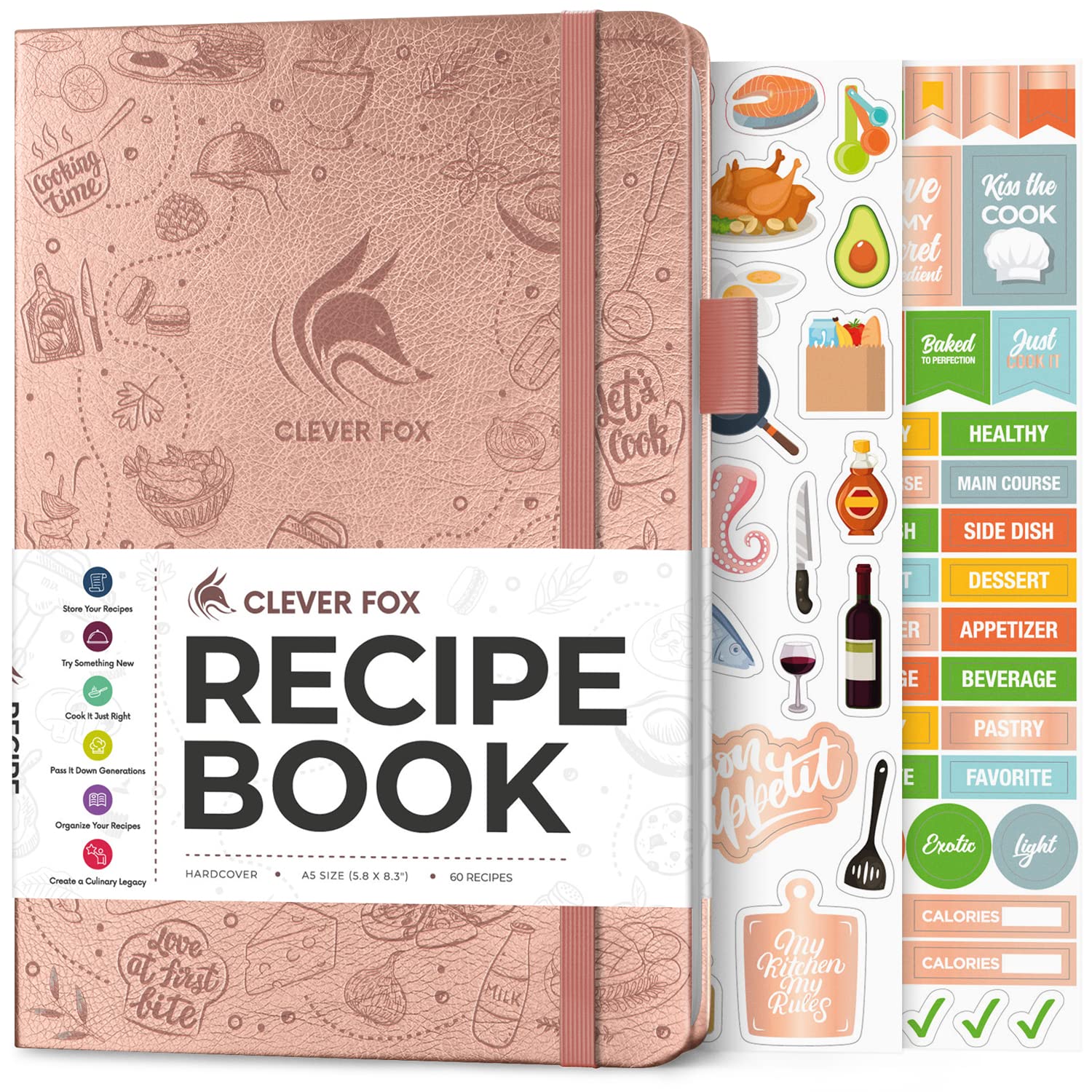 Clever Fox Recipe Book - Make Your Own Family Cookbook & Blank Recipe Notebook Organizer, Empty Cooking Journal to Write in Recipes, A5, Stores 60 Recipes, Rose Gold โ image 1