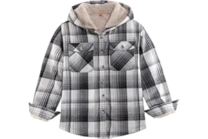 ZENTHACE Girls Hooded Plaid Flannel Shirt Jacket with Hand Pockets,Sherpa Lined Button Down Flannel Shacket Jacket