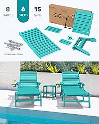 SERWALL Patio Chaise Lounge Chair, 5 Positions