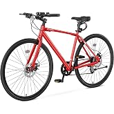 MOPHOTO Hybrid Bikes for Adults, Road Bikes Men, 700C Commuter Bicycle, 29" | Lightweight Aluminum, 8 Speed, Dual Disc Brakes, Upright Flat Handlebar, 350lbs Capacity, LED Headlight, 95% Pre-Assembled