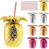 Goaste 8 Pack Pineapple Cups for Hawaiian Luau Party, Plastic Pineapple Drink Cups with Lids and Straws, 25oz Hawaiian Cup Supply for Summer Party, Tropical Fruit Themed Beach