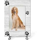 CBFEBCBST Pet Picture Frame, Cat Dog Photo Frame, Gifts for Dog Lovers, Wooden Photo Frames Fits 4x6 with Stand for Desktop Display, Home Office Decor Paw Print Design