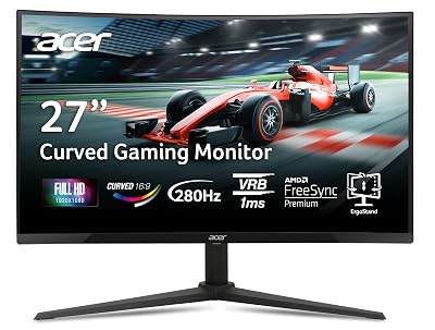 acer Nitro 27 Inch 1500R Curved Zero-Frame Full HD (1920 x 1080) Gaming Monitor | AMD FreeSync Premium | Up to 280Hz Refresh | 1ms VRB | One Display Port 1.4 and Two HDMI 2.0 Ports | XZ270