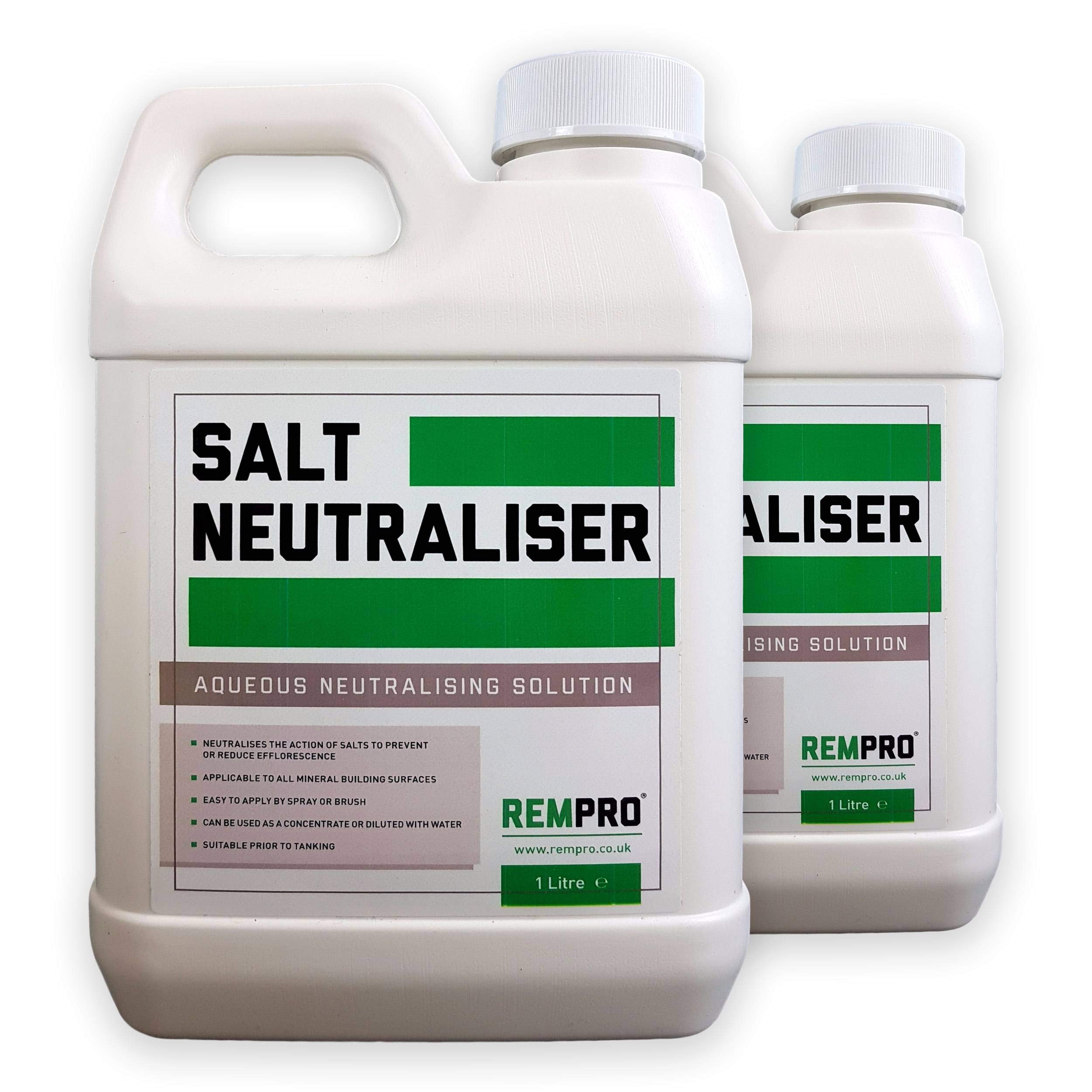 Rempro 2 Litre Salt Neutraliser - Anti-Sulphate Tanking & Surface Treatment - Long Lasting Protection Against Salts in Masonry (Pack of 2 x 1 litres)