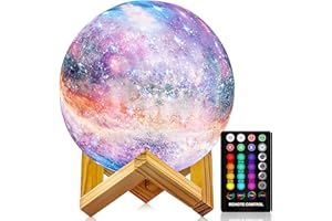 LOGROTATE Moon Lamp, Night Light, 16 Colors Galaxy Lamp 3D Printing Moon Light with Stand/Remote Control/Touch/USB Rechargeable/Timer, Moon Night Light for Kids Friend, Home decor Mothers Day Gifts (4.8 inch)