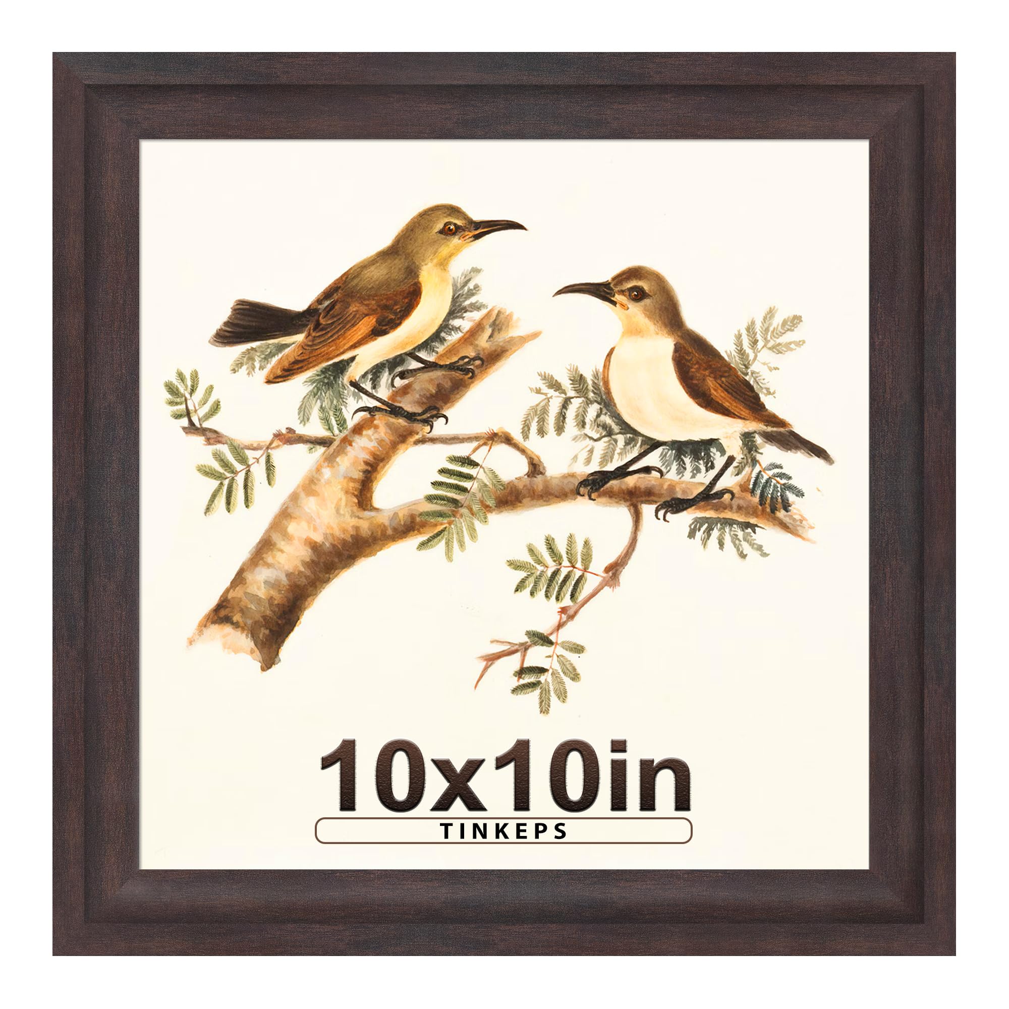 Photo 1 of 10x10 Picture Frame Walnut Brown with Black Back Board, Curved Extra Wide Edges, Vintage Style Picture Frame 10x10 inches for Wall