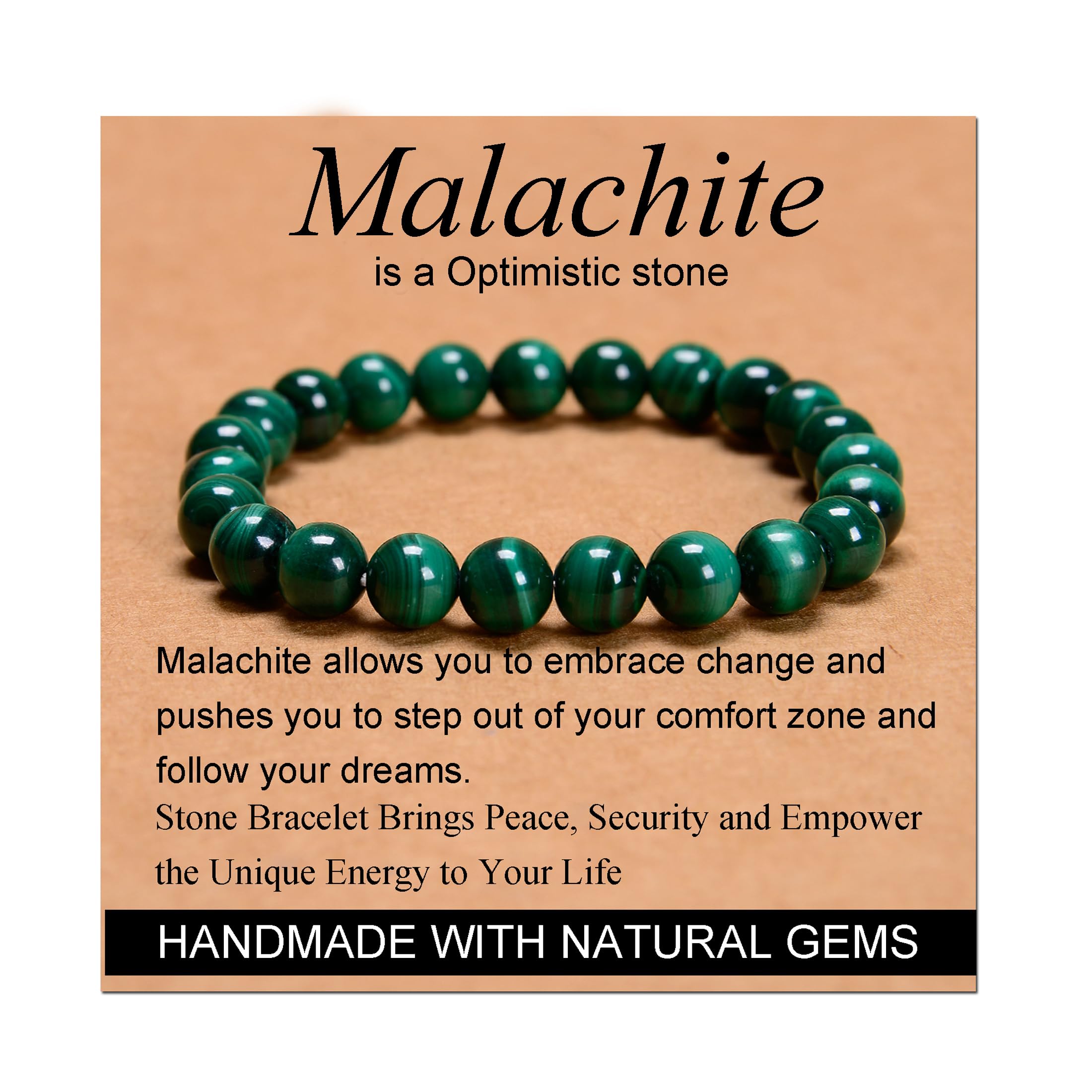 Photo 1 of MASSIVE BEADS Malachite - Optimistic - Handmade Handmade Yoga Stretch Elastic Bracelet Natural Stone Crystal Healing Power Energy Gifts for Unisex Adult 8mm
