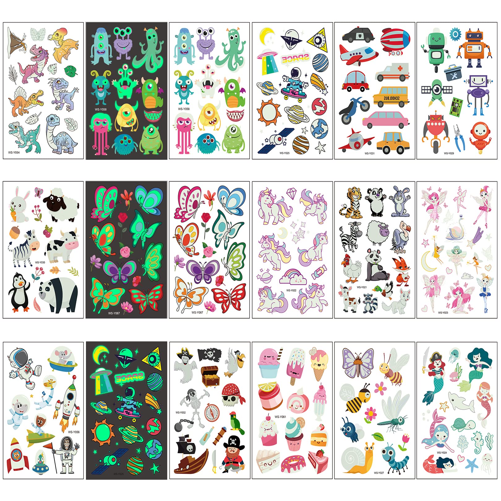 Luminous Tattoos for Kids - 160 Styles, Glow in the Dark Party Bag Fillers for Girls & Boys, Mixed Style Dinosaur/Mermaid