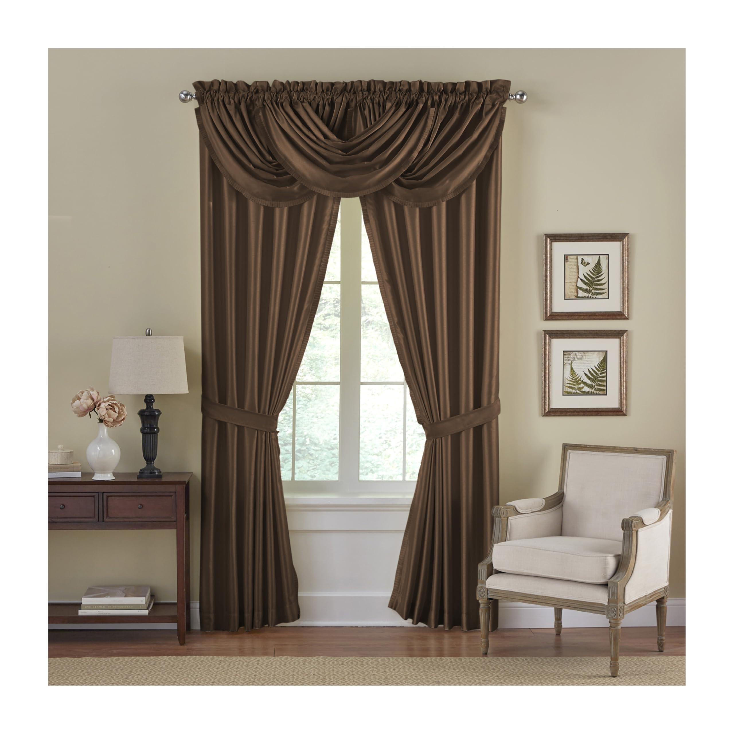 Elrene Home Fashions Versailles Faux-Silk Room-Darkening Curtain Panel, Blackout Curtain with Rod Pocket, 52 Inches by 95 Inches, Chocolate Brown, 1 Panel