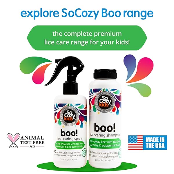 SOCOZY BOO LICE SCARING SPRAY FOR KIDS HAIR, EFFECTIVE LICE TREATMENT (8 FL OZ) CLINICALLY PROVEN TO REPEL LICE, CONDITIONING SPRAY WITH TEA TREE OIL, ROSEMARY OIL & KERATIN, PARABEN & SULFATE FREE
