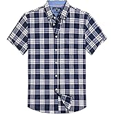 Alimens & Gentle Mens Plaid Short Sleeve Button Down Shirts Cotton Regular Fit Casual Gingham Shirts