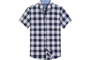 Alimens & Gentle Mens Plaid Short Sleeve Button Down Shirts Cotton Regular Fit Casual Gingham Shirts