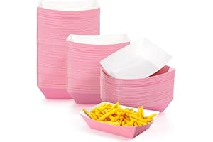 Yinkin 200 Pcs Paper Boat Disposable Christmas Food Trays Nacho Trays Kraft Paper Boats for Tacos Concession Party Supplies(2lb,Pink)