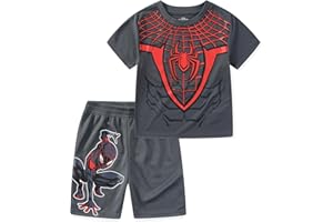 Marvel Spider-Man Miles Morales Avengers Boys 2 Piece T-Shirt and Active Mesh Shorts Set for Toddler and Big Kids