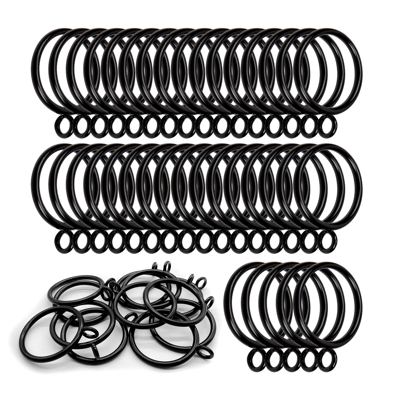 50Pack Metal Curtain Rings 38mm Internal Diameter Drapery Pole Rings, Matte, Rustproof Hangers Ring for Curtain Poles, Shower Curtains Rods (Black)