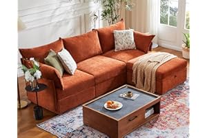 ABCASA Luxury Modular Sectional Sofa for Home, Apartment, Dorm, Bonus Room, Compact Spaces w/Reversible Chaise Lounge,4 Seat L-Shape w/Storage Ottoman - Chenille Terracotta