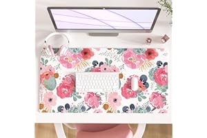 QIYI Large Mouse Pad, Pink Floral Desk Mat for Desktop, Women Girls PU Leather Waterproof Gaming Mousepad, Computer Laptop Desk Accessories Protector Writing Pads for School Office Home 31.5" x 15.7"