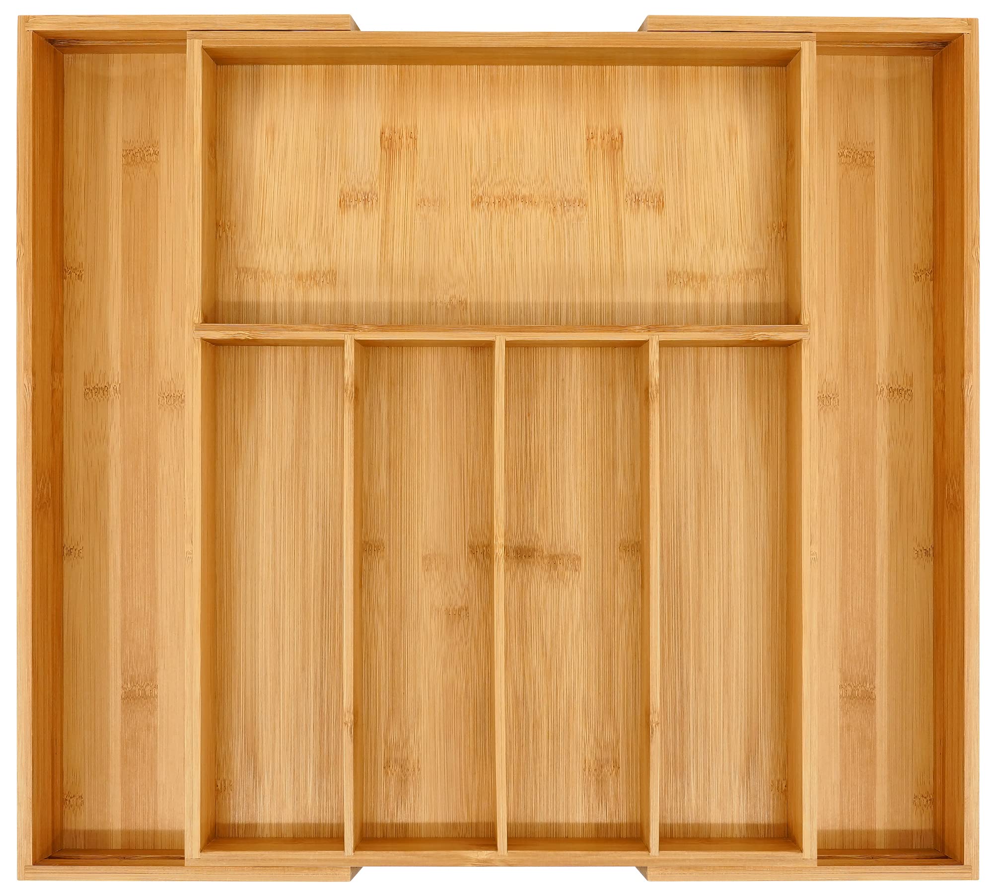 VaeFae Bamboo Cutlery Drawer Organiser, Expandable Cutlery Tray, Wooden Drawer Dividers for Kitchen Utensils and Flatware (5-7 Slots)