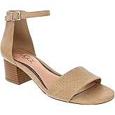 Sugar Women's Noelle Low Two Piece Block Heel Dress Shoe Ladies Ankle Strap Pump Sandal Taupe Pin Perf 9