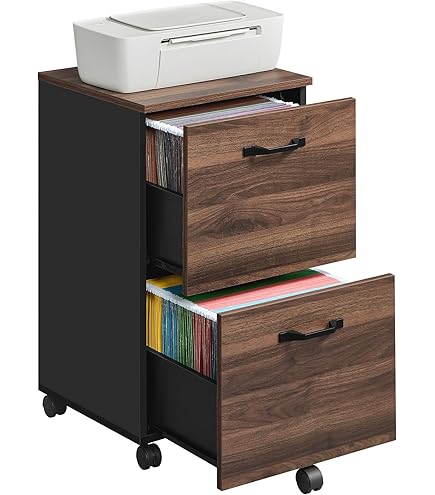 VINGLI 2 Drawer File Cabinet With Lock, Wood Grain Walnut File Cabinet Letter Size File Folders Tabs Desk Rolling File Cabinets Home Office Mobile Filing C