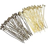 MECCANIXITY 200Pcs Plated Ball Head Pins Jewelry Making 24 Gauge 30mm Wire Head Pins Brass Ball Head Pins End Head Pins for DIY Craft Necklaces Bracelets Earrings, Bronze and Gold