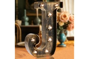 OYCBUZO Golden Black Led Marquee Letter - Industrial, Vintage Style Light Up Alphabet Letter Sign for Cafe Wedding Birthday Party Christmas Lamp Home Bar Initials Decor - J