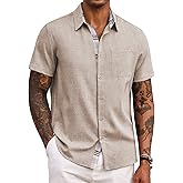 COOFANDY Men's Button Down Shirts Short Sleeve Casual Summer Beach Vacation Wedding Shirt with Pocket