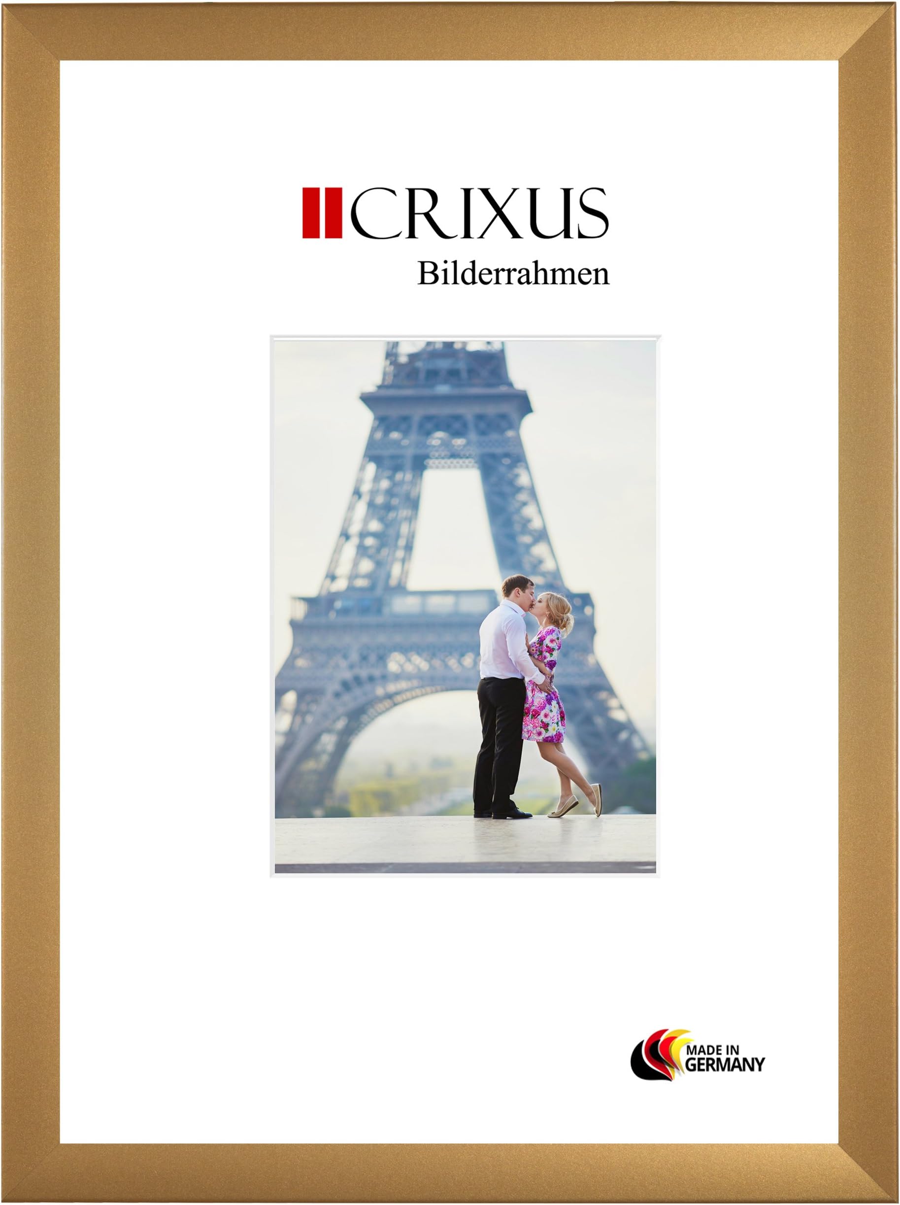 CRIXUS Crixus35 Picture Photo frame for 80 cm x 120 cm pictures, color: Gold simple, wood frame MDF with anti-reflective acrylic glass, frame width: 35mm, outside dimension: 85,8 x 125,8 cm