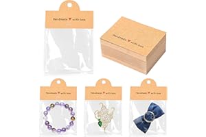Lesnala 150 Set Jewelry Package Bags with Kraft Hanging Cards Small Business Storage Display Supplies for Craft Key Chains Bracelets Earring and More