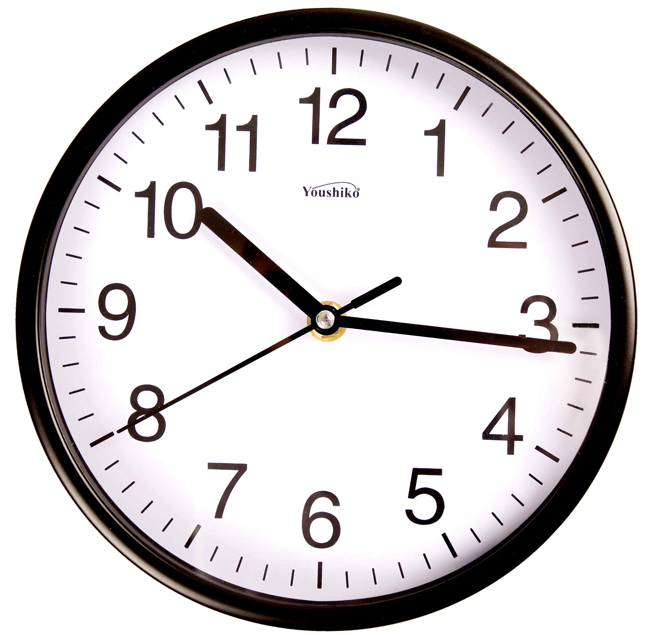 Youshiko Stylish Black & White Bold Classic Quartz Wall Clock Non Ticking Silent (20cm / 8-Inch Diameter), Home/Kitchen/Office/School Clock, Easy to Read