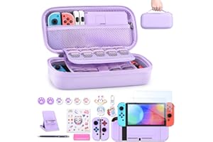 innoAura Switch Case 19-in-1 Bundle for NS Switch (2017), with Carrying Case, Game Organizer, Screen Protector, Stand and Thumb Grips, Purple
