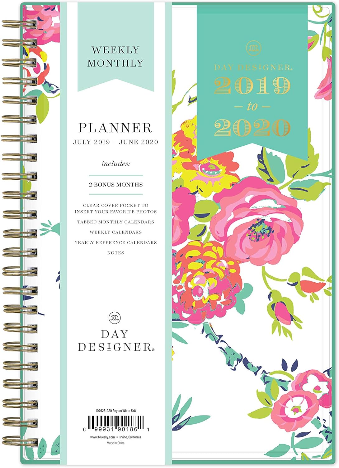 Day Designer for Blue Sky 2019-2020 Academic Year Weekly & Monthly Planner, Flexible Cover, Twin-Wire Binding, 5