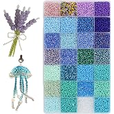 JOJOPLAY 11200pcs Glass Seed Beads for DIY Crafting Bracelet Necklace Embroidery Jewelry Making Supplies (3mm, 400pcs/Color, 28 Colors, Blue Scheme)