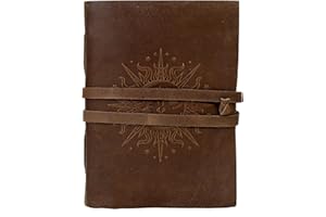 CREATIVE LEATHER ART Sun & Moon Leather Journal, Deckle Edge Paper, 7 x 5 Inch Handmade Paper Journal, Vintage Journal, Sun and Moon Journal, Sun and Moon Notebook, Leather Sketchbook, Leather Journal for Women