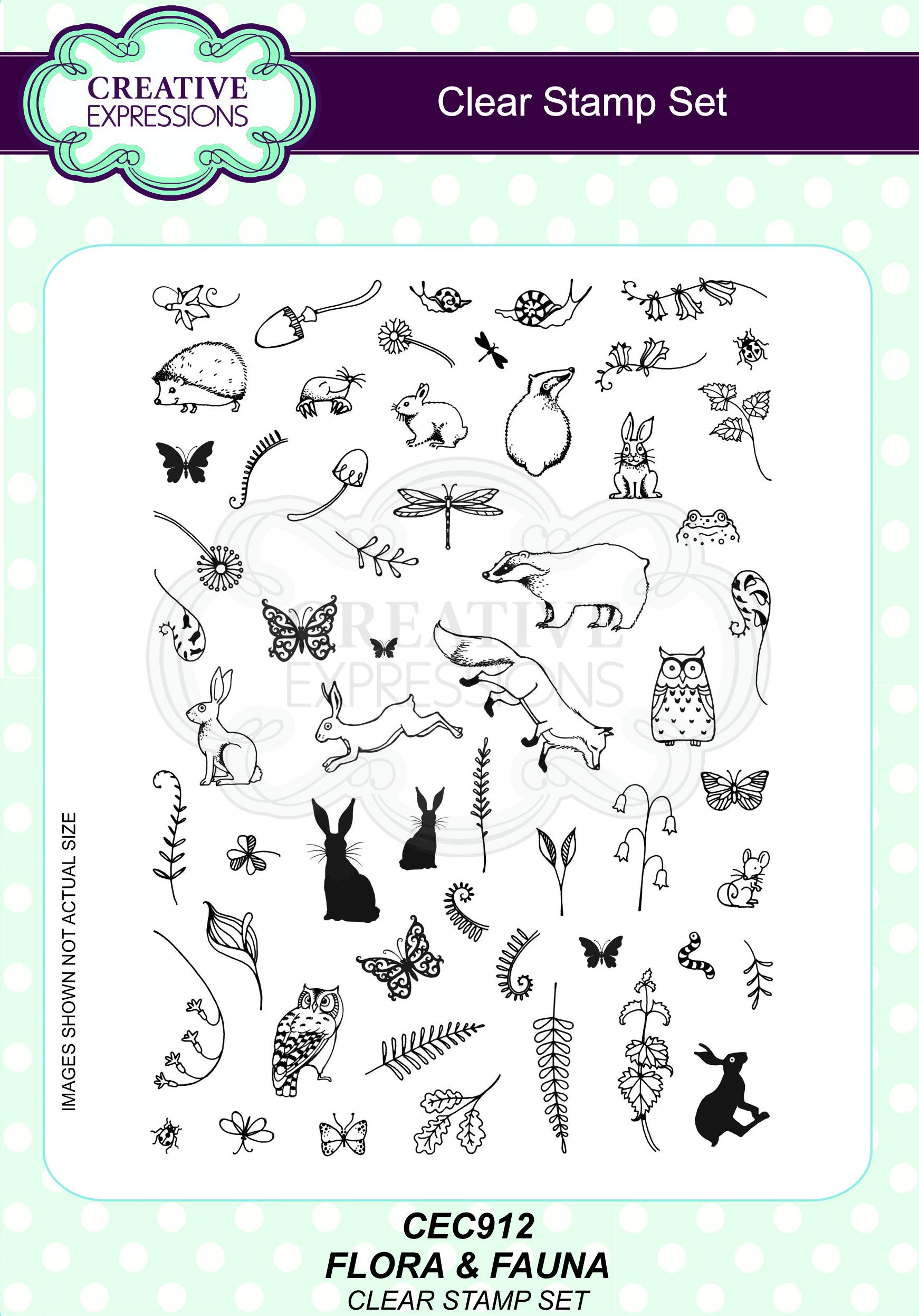 Creative Expressions Flora & Fauna A5 Clear Stamp Set, Grey, CEC912