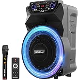Dolphin SP-18RBT BoxParty Portable Bluetooth Speaker - 18" Woofer, Wireless Microphone, Deep Bass & LED Lights w/ USB SD, AUX, Guitar & 12V Inputs - Rechargeable Huge Party Speaker W/ Trolley & Wheels