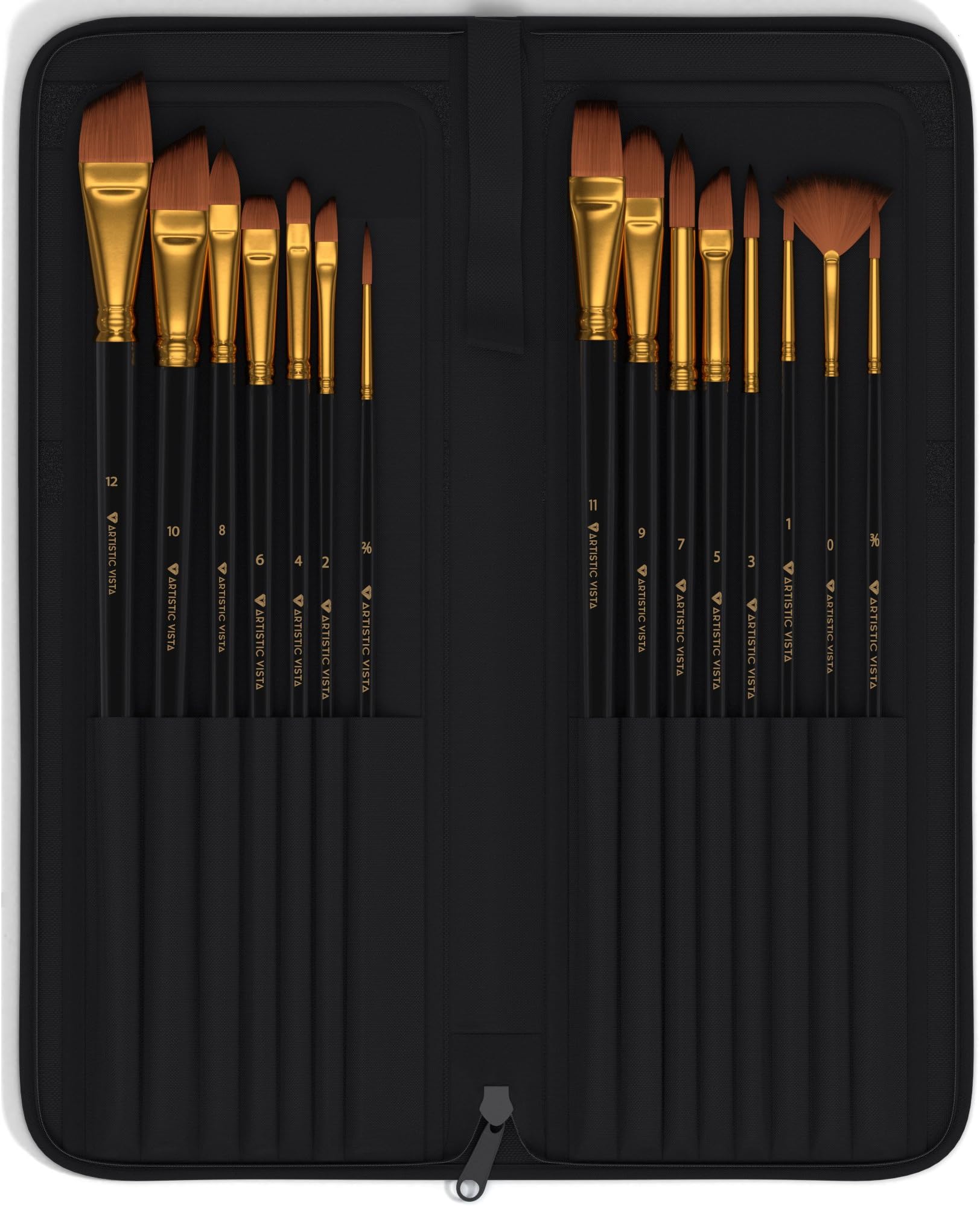 Artistic Vista - Paint Brushes | Complete 15 Piece set. Perfect for Acrylic, Watercolor, Gouache, Oil, & Face painting.