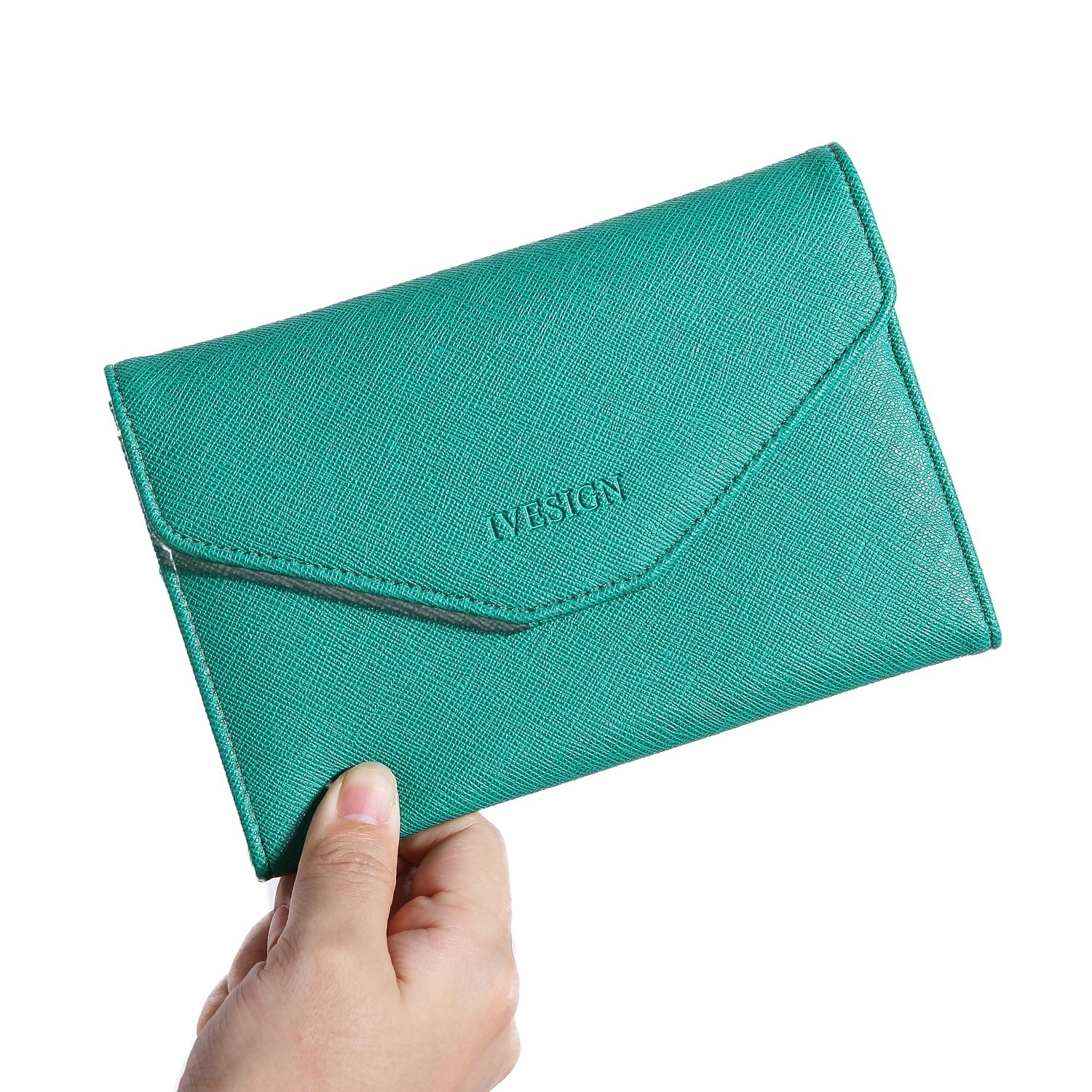 IVESIGN Travel Passport Wallet Trifold Envelope Document Organizer Holder (Green)