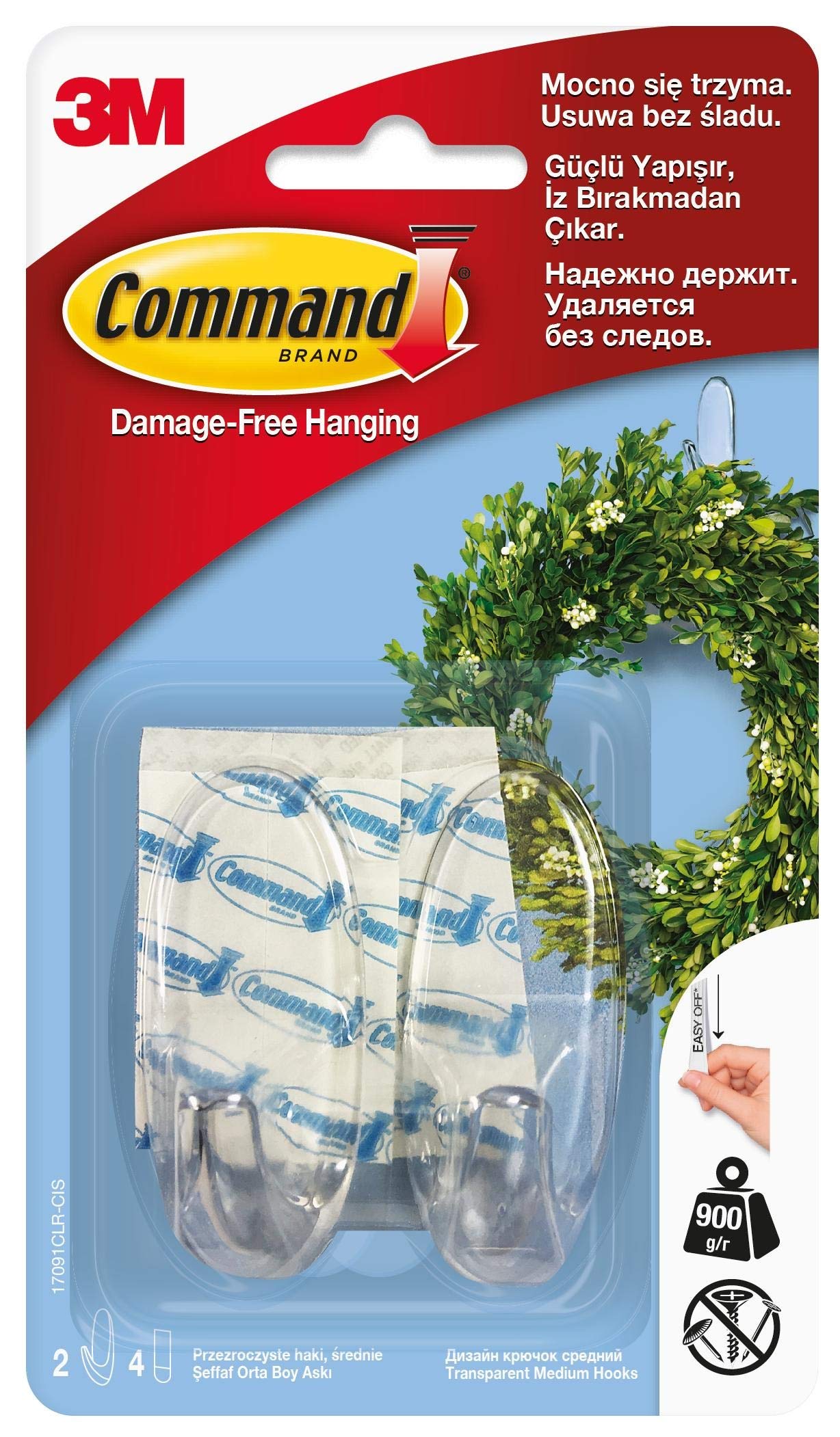 Command Hooks, Medium, Clear, 2-Hook, by Command