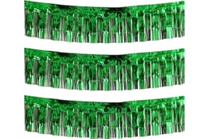 Blukey Thick 10 feet by 15 inches Green Foil Fringe Garland - Pack of 3 | Shiny Metallic Tassle Banner for Car Parade Floats, Wedding, Birthday | Wall Hanging Fringe Garland Banner (Green)
