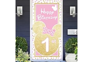 COOSOAR Cartoon Golden Pink Mouse Happy 1st Birthday Photo Banner Backdrop Background Supplies Favors Backdrop Oh Twodles Theme Decor for Boy Girl Princess High Chair Birthday Party Baby Shower Decorations