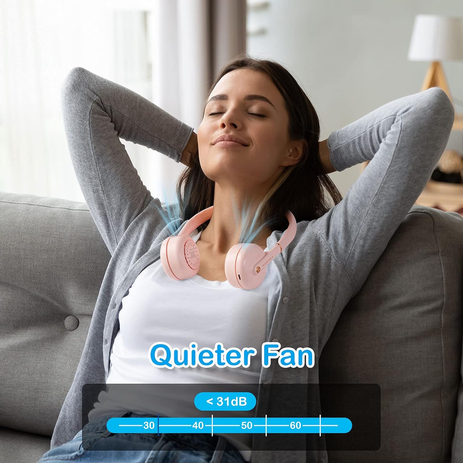 Neck Fan, Hands Free Bladeless Fan, 2400 mAh Battery Operated Portable Fan, 3 Level Air Flow Personal Fan, Rechargeable Type-C Mini Fan for Outdoor Sports Travel: Kitchen & Dining