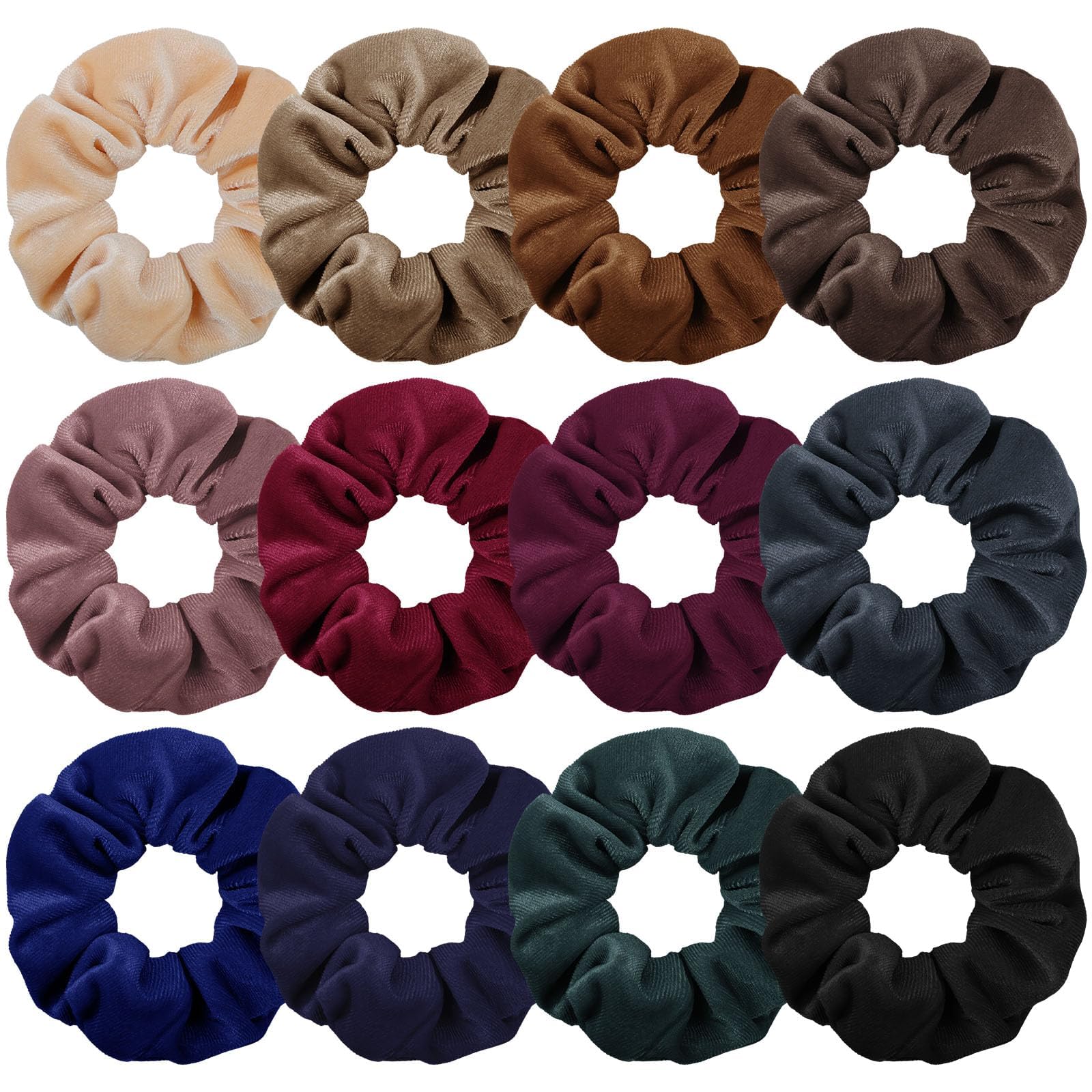 LOPHE Velvet Hair Scrunchies, Smooth Velvet Scrunchies for Women Girls, Luxurious Premium Hair Ties, Large Scrunchy Ponytail Holders, Elastic Hair Bands Hair Accessories, 12 Pack