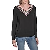 Tommy Hilfiger Womens Solid V-Neck Pullover Tipped Sweater