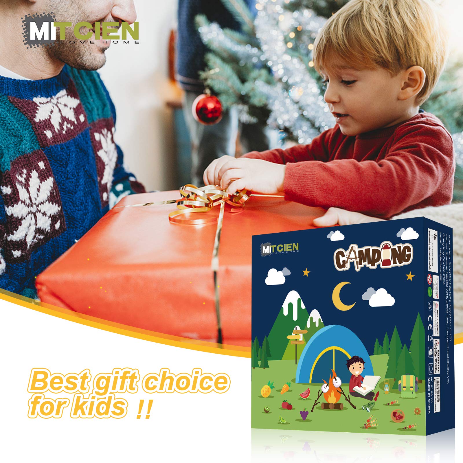 MITCIEN Kids Camping Play Tent with Toy Campfire / Marshmallow /Fruits Toys for Boys Girls Indoor Outdoor Pretend-Play Game