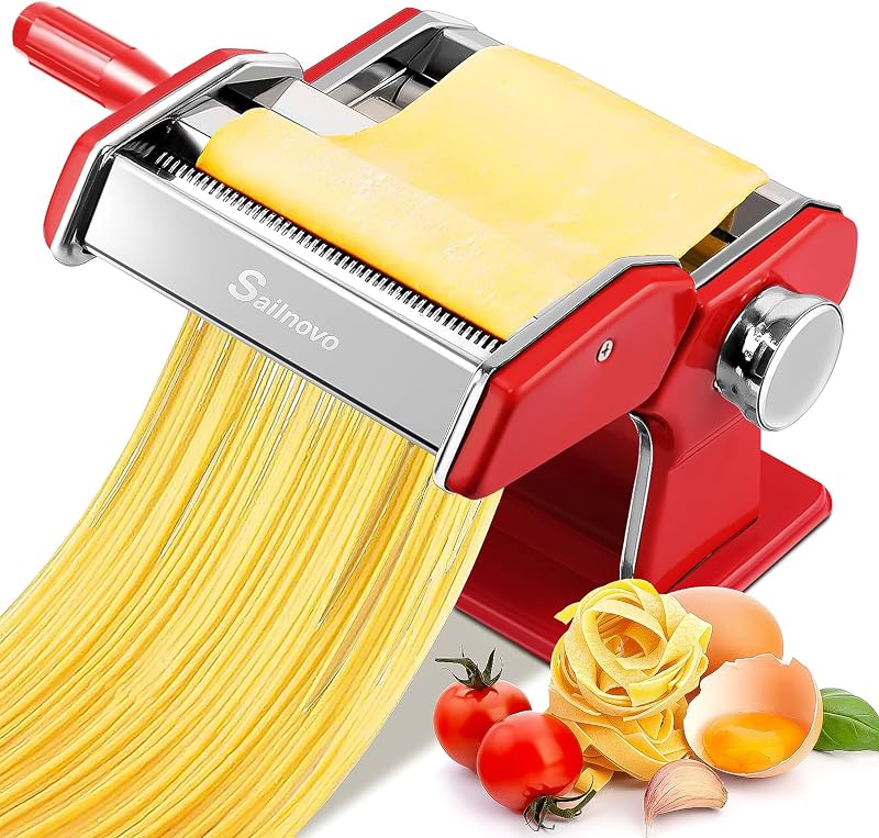 Sailnovo 3-in-1 Stainless Pasta Machine 9 Thickness 2 Width Red