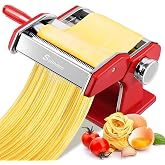 Sailnovo 3-in-1 Pasta Maker with 9-Setting Pasta Roller & Cutters, Red | 9 Thickness & 2 Width Settings| Stainless Steel Body